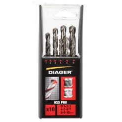 Coffret De 10 Forets Queue Cylindrique Hss Pro De 1 à 10 Diager